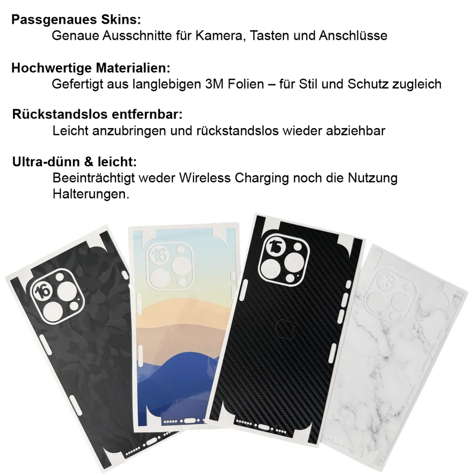 Para iPhone 17 16 15 14 12 13 Skin Wrap pegatina trasera lámina protectora Slim Fit - Imagen 2 de 3