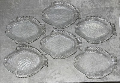 Pasabahce Glass Fish Plates Lot Of 6, No Chips Or Cracks