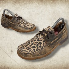 Twisted X Ladies Distressed Brown Leopard Print Driving Mocs WDM0057 Size 7.5