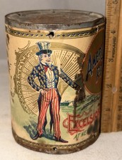 ANTIQUE AMERICAN PRIDE CORN TIN FOOD CAN PATRIOTIC UNCLE SAM NAVY COUNTRY STORE