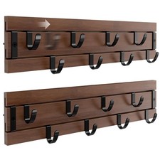 Coat Rack Wall Mount - Coat Hooks Coat Hanger with 16 Metal Black Hooks Brown...
