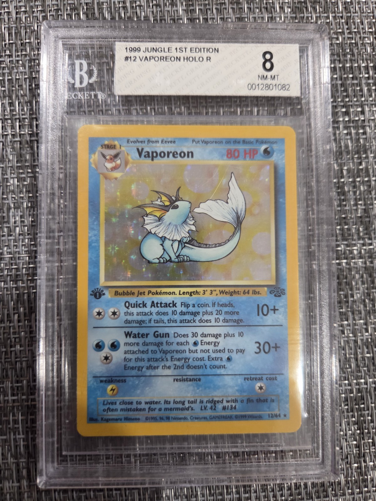 1999 Pokemon Jungle 1st Edition Vaporeon Holo Rare 12/64 BGS 8 English