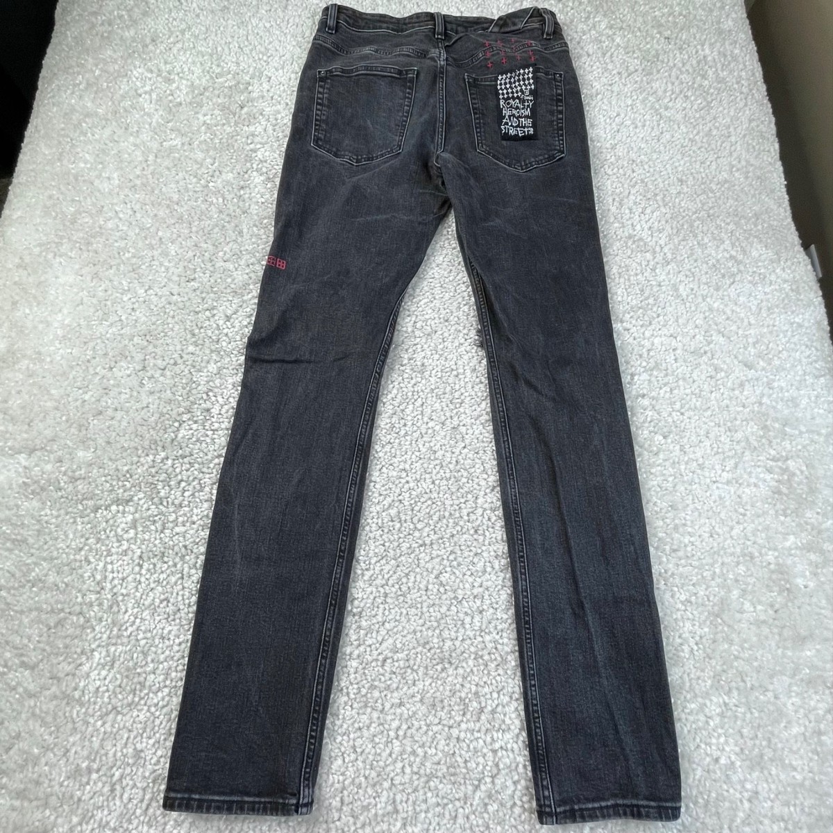 Ksubi Chitch World Tour Black Distressed Jean Red Stitch Mens