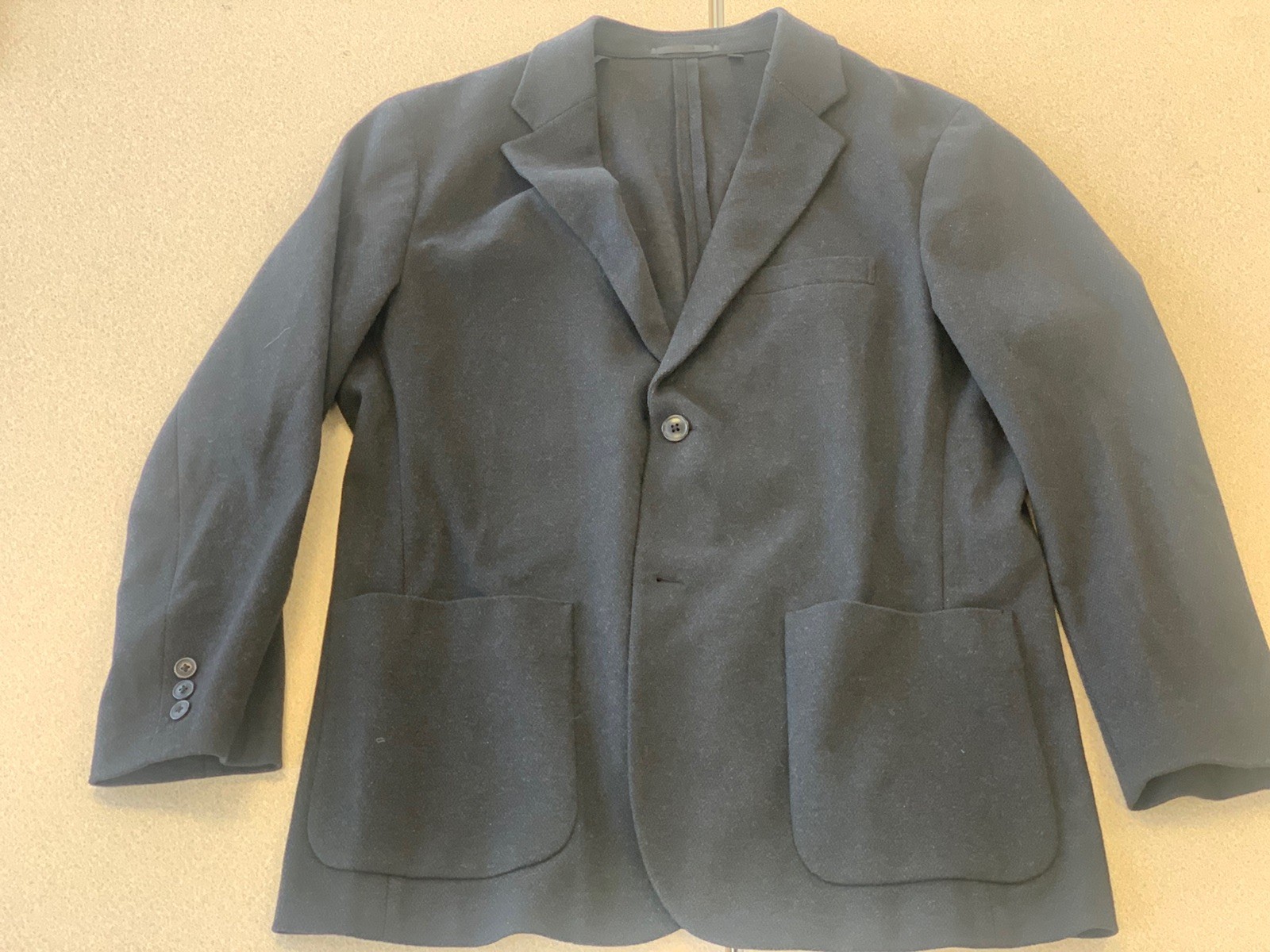 UNIQLO Mens L  Black Wool Blend Knit Blazer Jacket Unstructured EUC