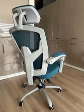 Bürostuhl Stuhl Blau Weiß Sitzmöbel Ergonomisch Office mit Beinlehne