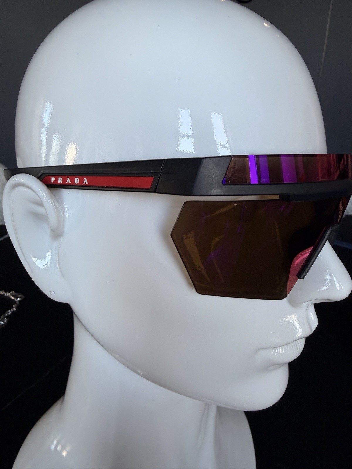 Prada SPS 01Y Shield Black Plastic Men's Sunglasses Purple Mirrored Lens 130mm thumbnail 3