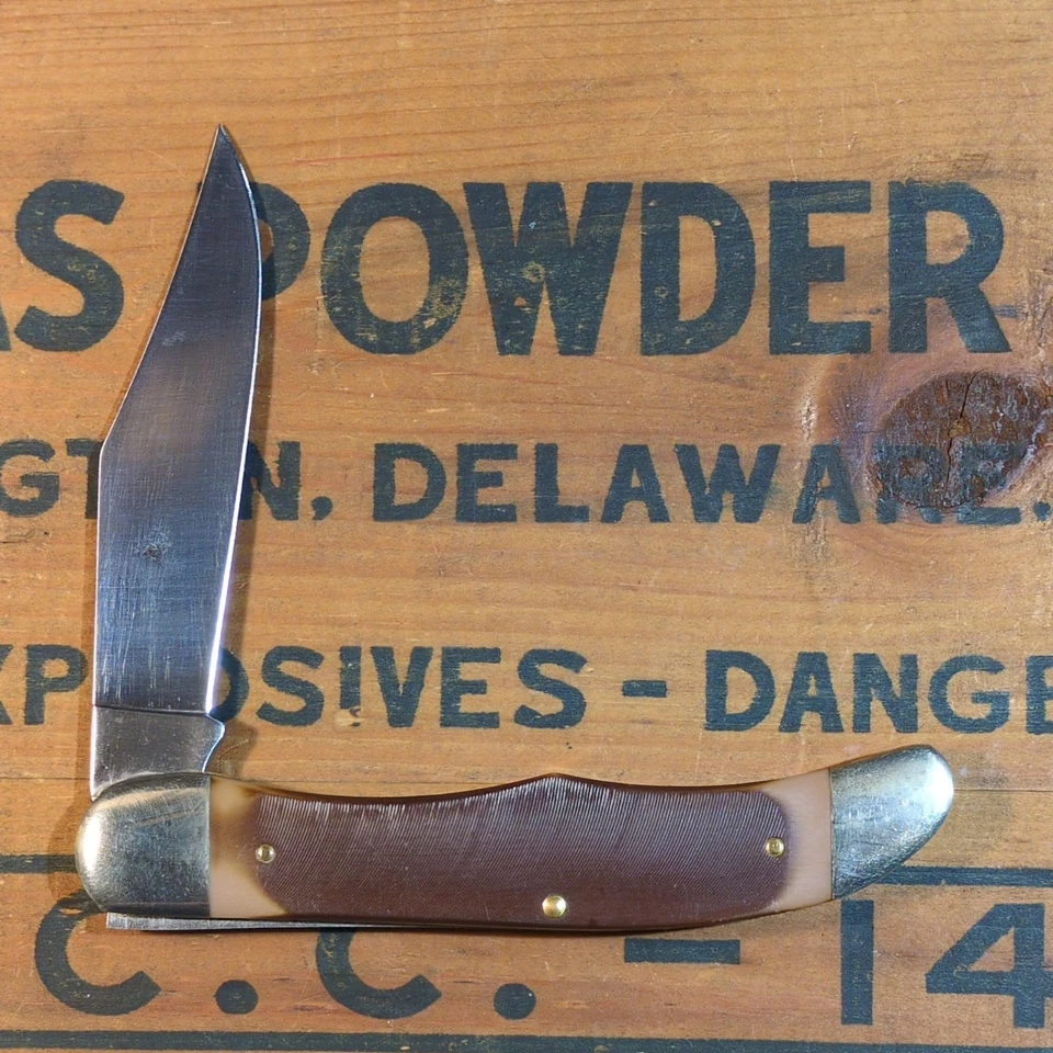 Cazador plegable vintage Schrade EE. UU. Old Timer 125OT Liner Lock con funda Foto 4 de 4