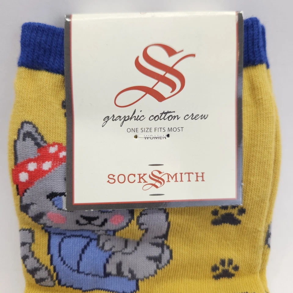 Calcetines Socksmith Mujer Crew 9-11 Cat We Can Maullar It Amarillo Novedad Gráfico Regalo Foto 2 de 4
