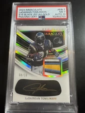 2023 Immaculate Ladainian Tomlinson  Eye Black Auto Jersey Patch Gold /10 PSA 7