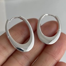 925 Sterling Silver Oval Hoop Earrings Women Hollow Geometric Classic Jewelry
