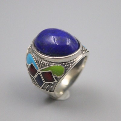 Echt Silber 925 Ring für Frauen Lapislazuli Farbe Farbe Edelstein Ring US 7,5