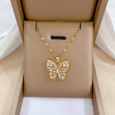Women's Fashion Jewelry Cubic Zircon Gold Butterfly Pendant