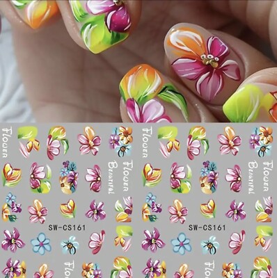 3D Vibrant Floral Nail Art Stickers/Decals/Self-Adhesive for DIY Manicure 