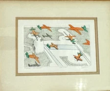 Signed DAVID BIGELOW Etching Print "O'HARE AIRPORT" Framed ART #125/200 Airplane