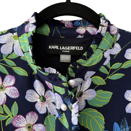 Karl Lagerfeld Dress Size 6 Floral Pearl Button Midi Wedding Resort Vacation EUC - Picture 3 of 6