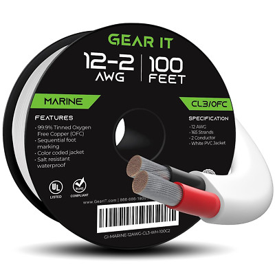 12/2 Marine Wire (100 Feet) 12AWG Gauge - Tinned OFC Copper/Marine Grade Speaker