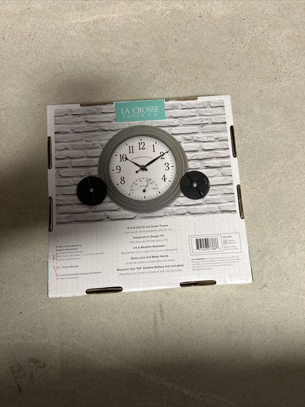 La Crosse Clock Co. 8" Indoor/Outdoor Wall Clock with Thermometer 433