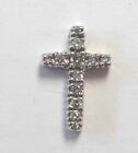 Dainty 12 Natural Diamond 14K Solid White Gold Cross Pendant Charm