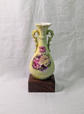 Victorian Austrian Bud Vase Porcelain Double Handle 6'' Transferware Antique