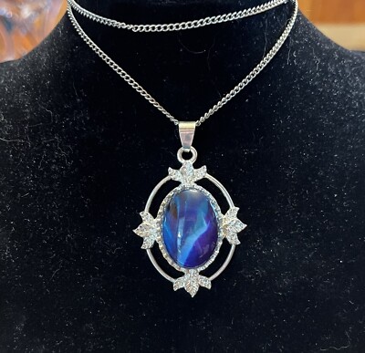 Stunning Necklace With Chain Blue Purple Hand Crafted