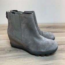 Sorel Joan of Arctic Chelsea Boots Youth Girls 5 EU 37 Gray Suede Wedge Booties