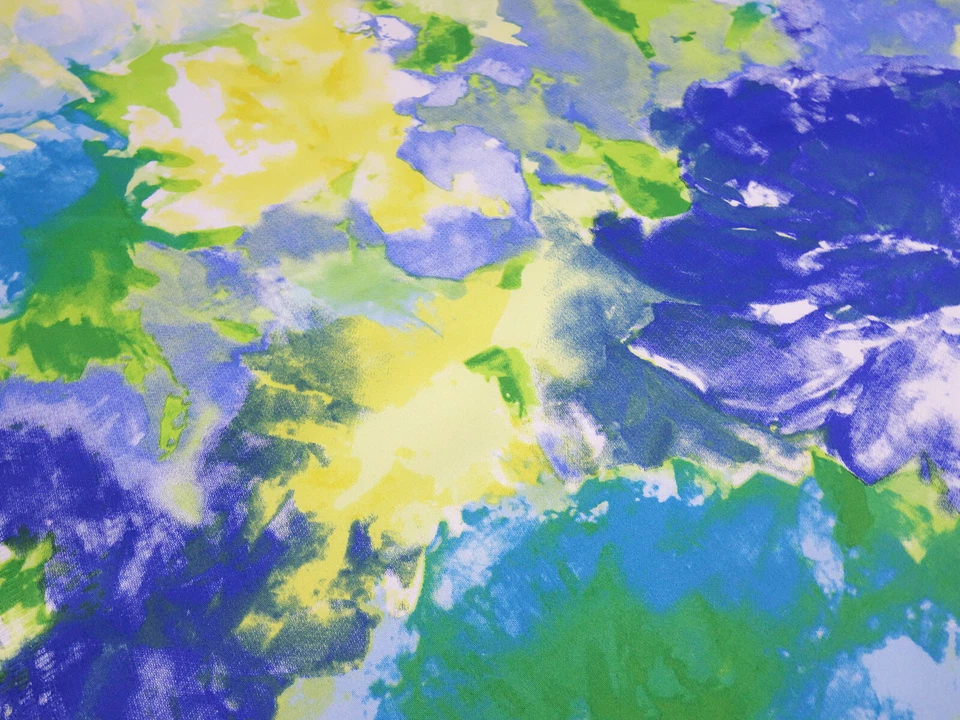 Stoff Baumwolle Stretch Abstrakt Blumen Design blau grün gelb Kleiderstoff Hosen - Bild 3 von 4