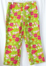 Vintage LILLY PULITZER Green Floral Ctn Blend Front Zip Cropped Pants Sz 4 EXC