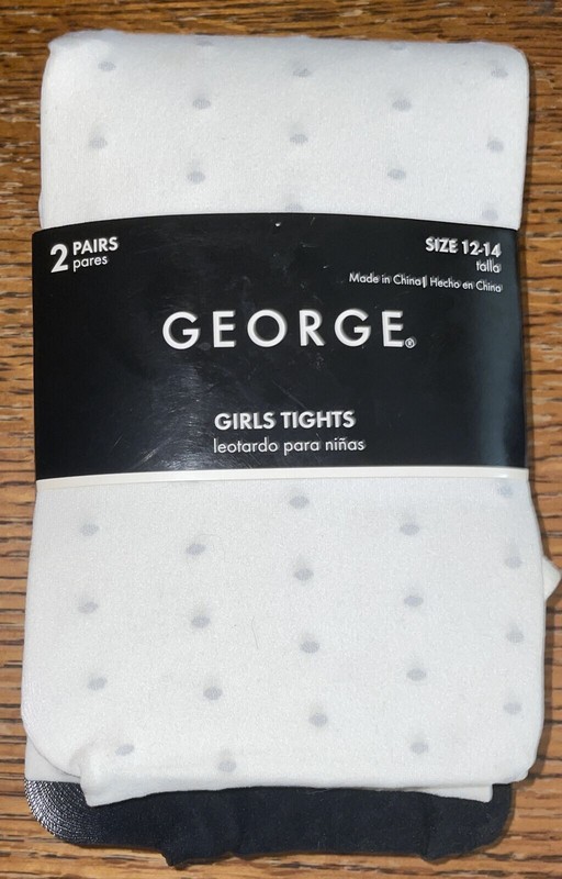 2 packs - 4 total! new George Girls Size 7-10 white poka dot Black 2-Pack Tights