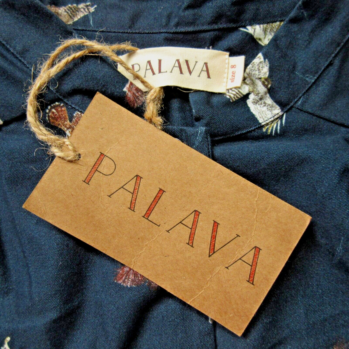 NWT Palava Cynthia in Navy Birds of Prey Belted Cotton Shirt Dress