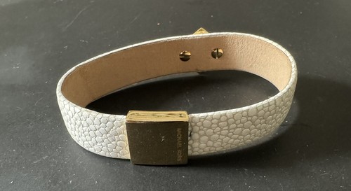 Michael Kors Cuff Bracelet Pave Crystal Spike with Leather White 8” Long - Picture 2 of 3