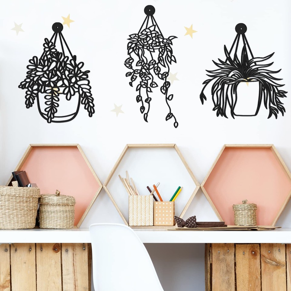 Zhengmy Black Metal Flower Vase Wall Decor, 3 Pcs Black Bathroom Wall