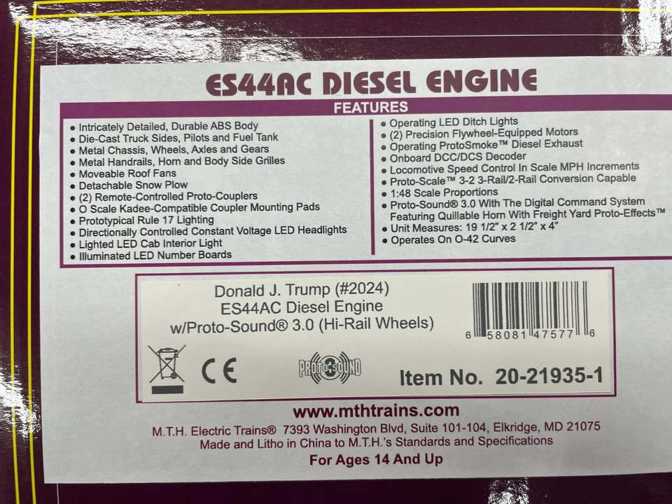MTH 20-21935-1 Trump MAGA #2024 ES44AC PS3 LEDs Diesel Locomotive O NEW - Image 3 of 4