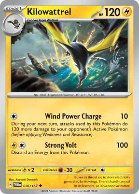Kilowattrel 076/167 Uncommon Twilight Masquerade Pokemon Card - NM