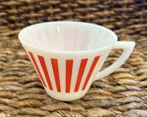 Vintage Hazel Atlas Red White Candy Stripe Milk Glass Tea/Coffee Cup