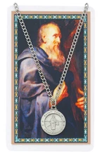 Saint Phillip Prayer Card Set Pewter Medal Pendent 24 Inch Silvertone Chain