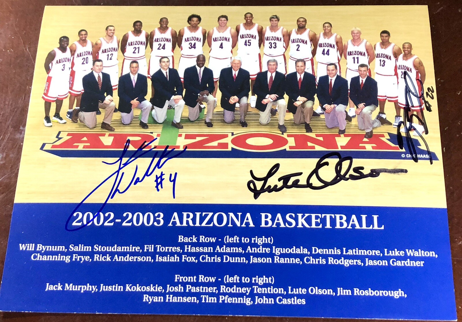 LUTE OLSON LUKE WALTON ARIZONA WILDCATS NCAA HOF basketball auto