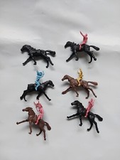 Vintage Lot Of 6 Cowboys Indians Riding Horses Western Plastic Toys 1.5" Tall