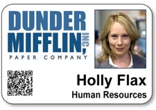 HOLLY FLAX ON THE OFFICE NAME BADGE PROP HALLOWEEN COSPLAY MAGNET BACK