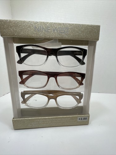 NIB Nine West +2.00 Readers Unisex 3 Pack Premium Reading Glasses Multi-Color - Picture 5 of 13