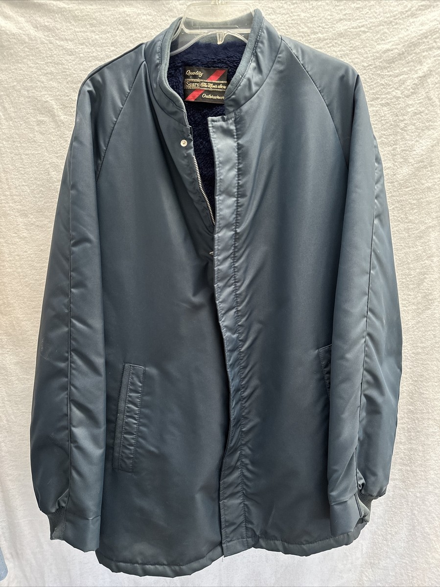 Vtg 60's Sears Men's Store Long Blue Faux Fur Lined Jacket~46 Long