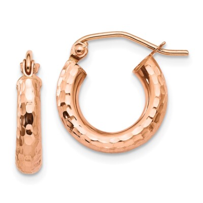 Real 14kt Rose Gold Polished Lightweight Small Diamond-cut Tube Hoop Earrings