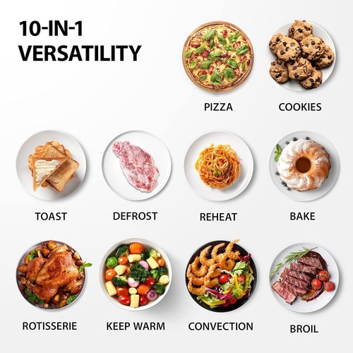 Stylish Black Stainless Steel 10-Function Toaster Oven - Ideal for Home Cooking - Picture 5 of 9