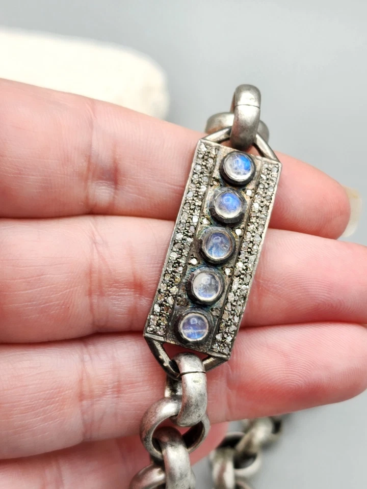 Brazalete/gargantilla SuZy T Haute Chic piedra lunar y diamante cadena gruesa doble envoltura Foto 4 de 4