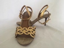 Tory Burch Gold Metallic Leather Strappy Heels sz 8.5M Aileen Preowned
