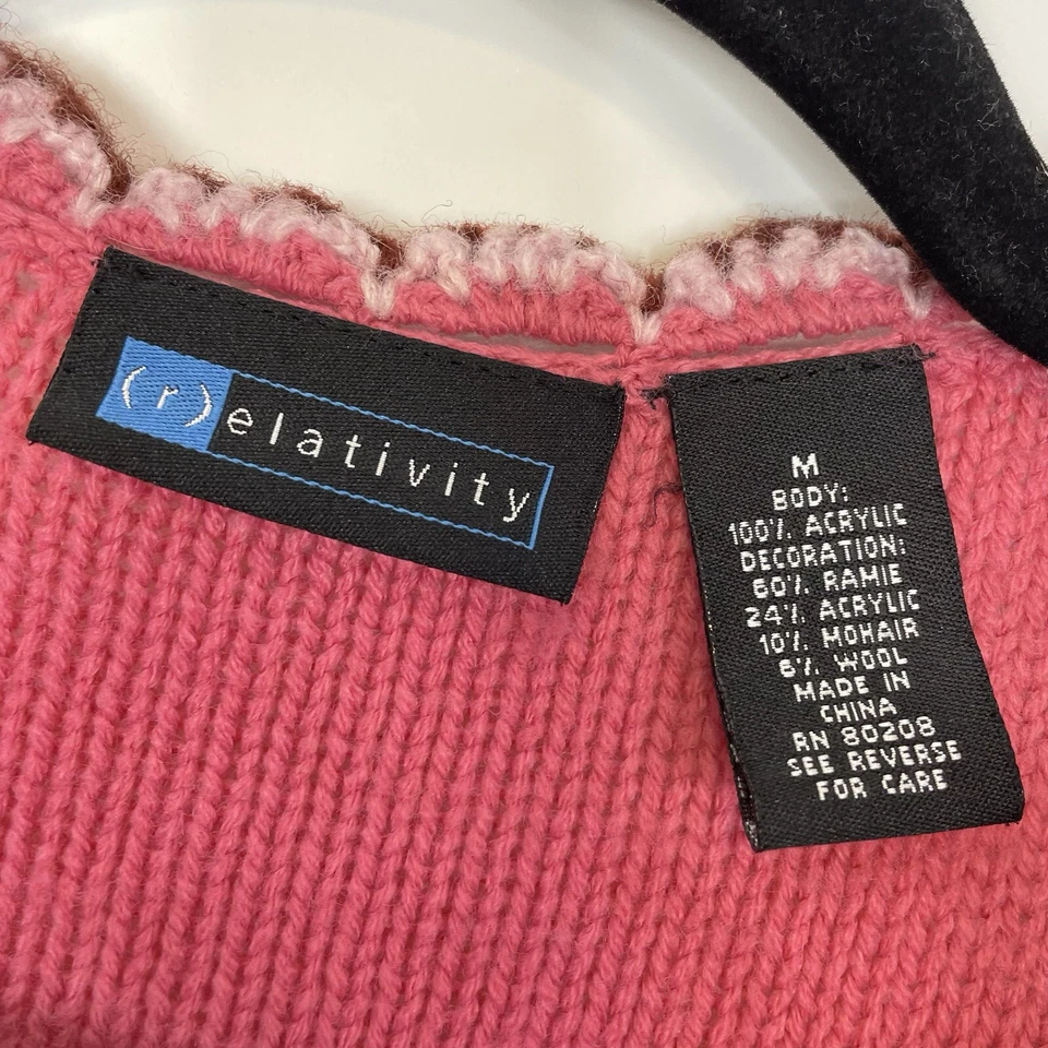 De Colección Relatividad Cárdigan Suéter Mujer M Rosa Crochet Ribete Cottagecore Coqueta Foto 4 de 4