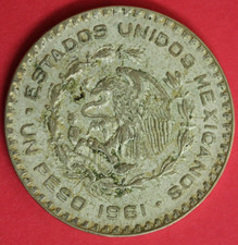 1961 Mexico Un 1 Peso .10 Silver Coin Morelos Estados Unidos Mexicanos GFB 26
