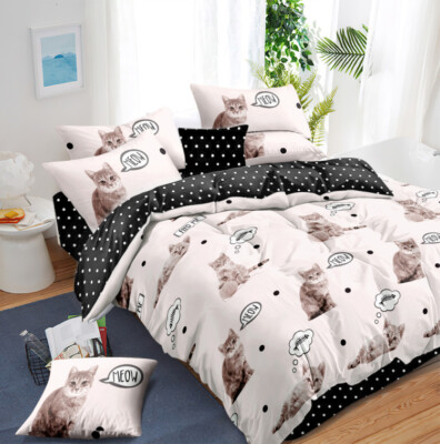 Single/Double/Queen/King Size Bed Quilt/Duvet Doona Cover Set Cat