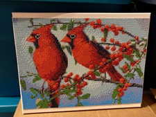 COMPLETED DIAMOND ART "TWO MALE CARDINALS" on 11 X 14 CANVAS Ready to Hang