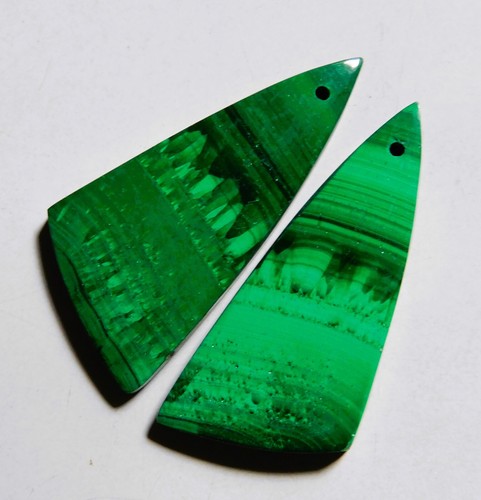 51.75 Cts Natural Malachite Driled Cabochon Matching Pair Gemstone 36X16.6MM - Picture 2 of 3