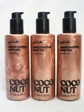 THREE Victoria's Secret PINK Coconut Highlighting Body Oil Moisturizer Set lot
